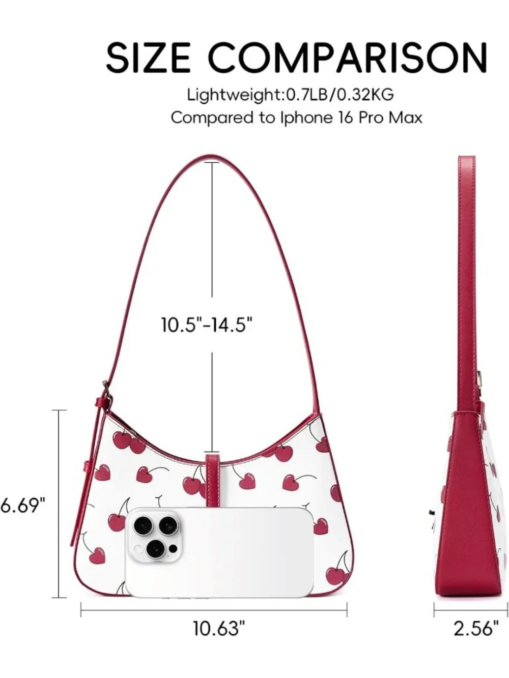 Vegan Leather Cherry Hobo Bag for Women, Adjustable Crossbody Purse, Stylish